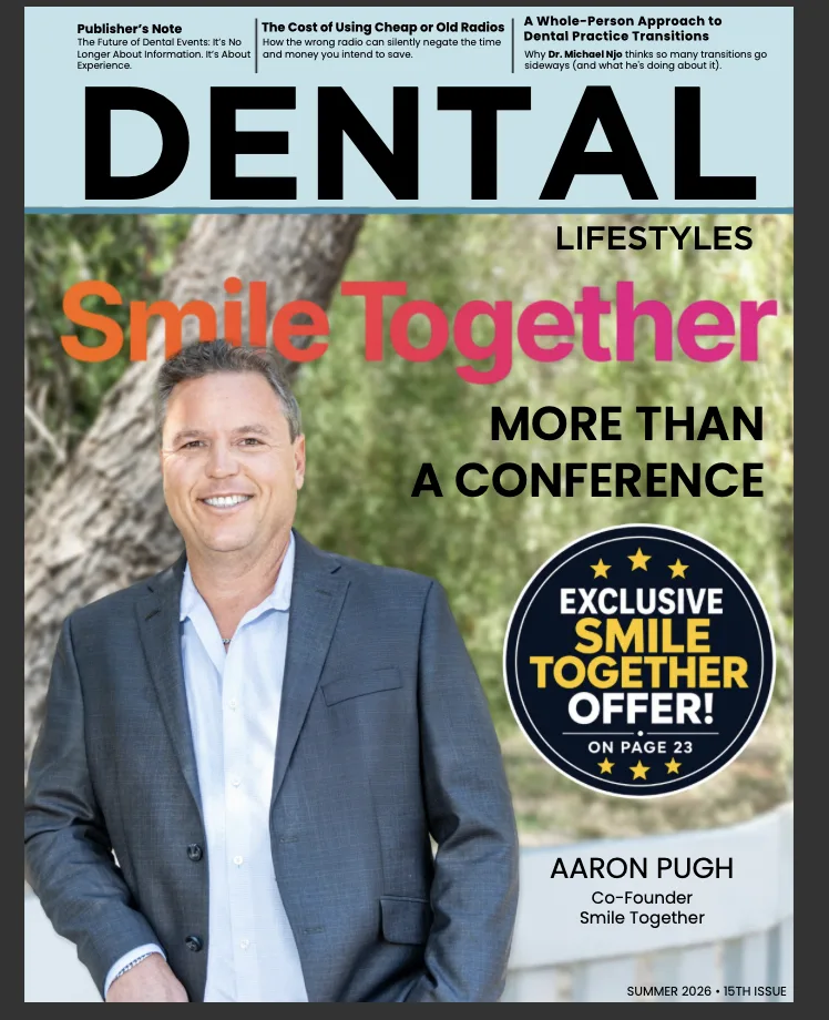 Cover of Dental Lifestyles Magazine, Summer 2026, listing the feature on Dr. Michael Njo's whole-person approach to dental practice transitions.