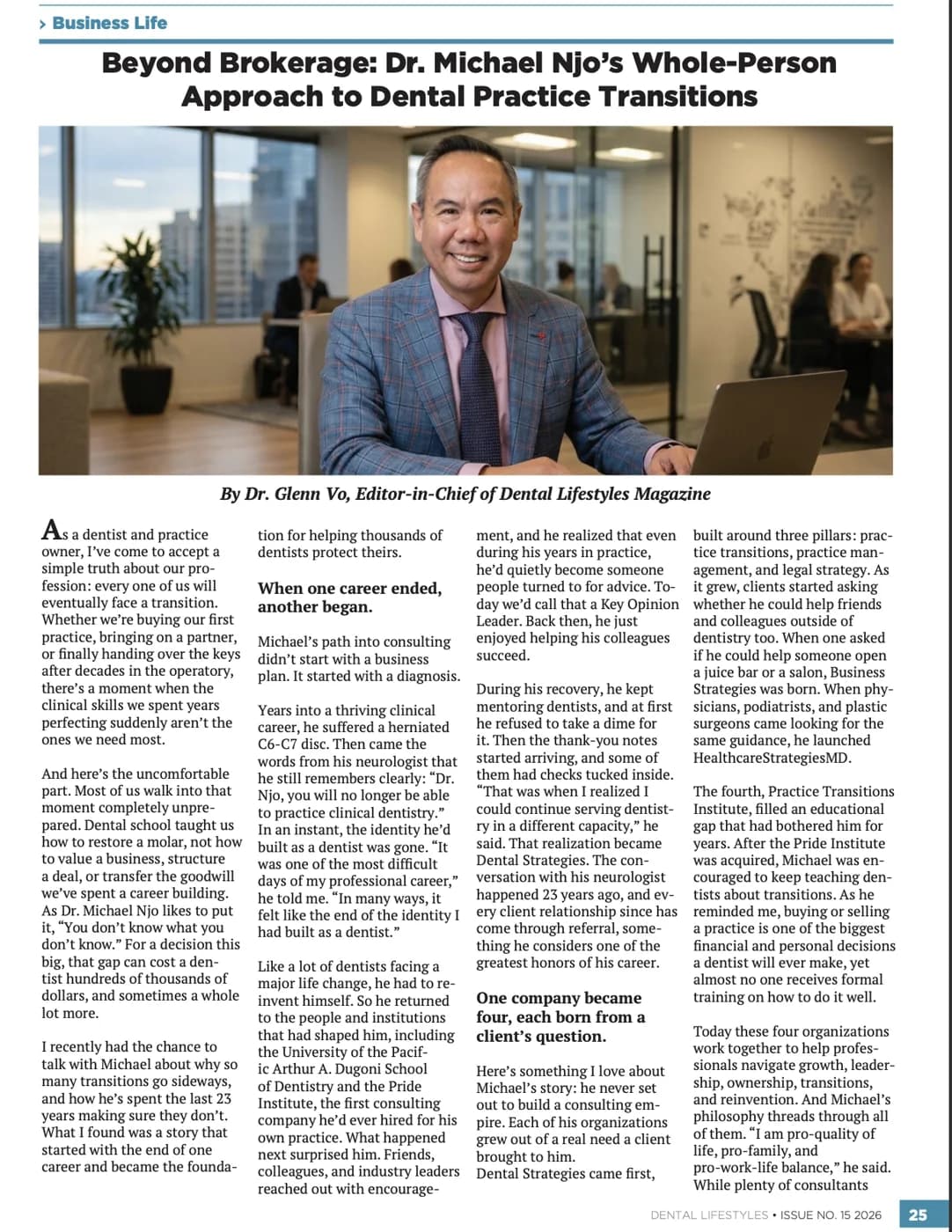 Page 25 of Dental Lifestyles Magazine: Beyond Brokerage, by Dr. Glenn Vo.